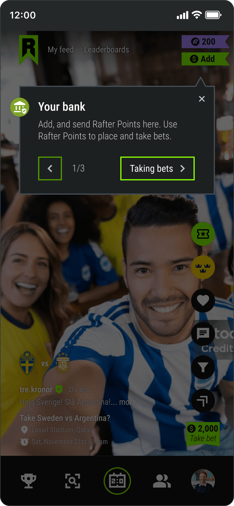 Walkthrough screen with information about the bank section